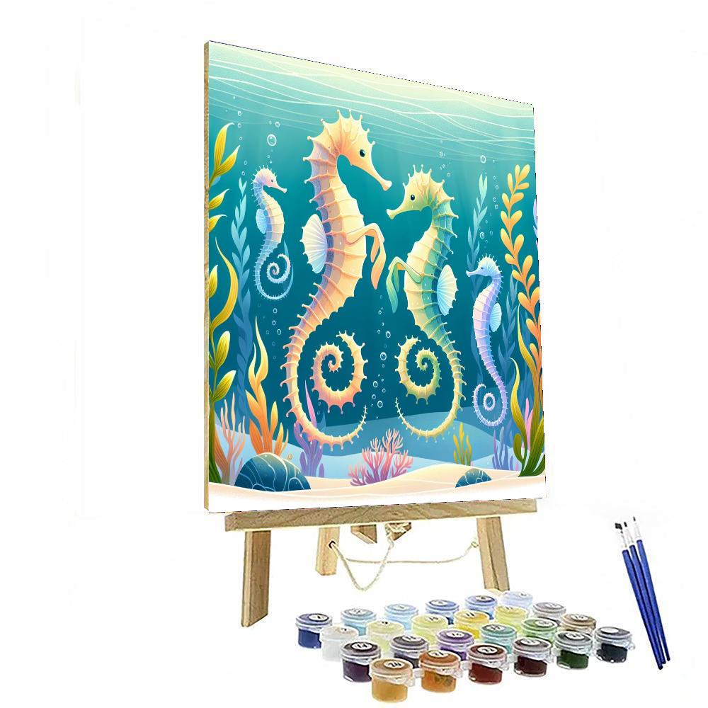 Sunlit Seahorse Ballet Number Painting