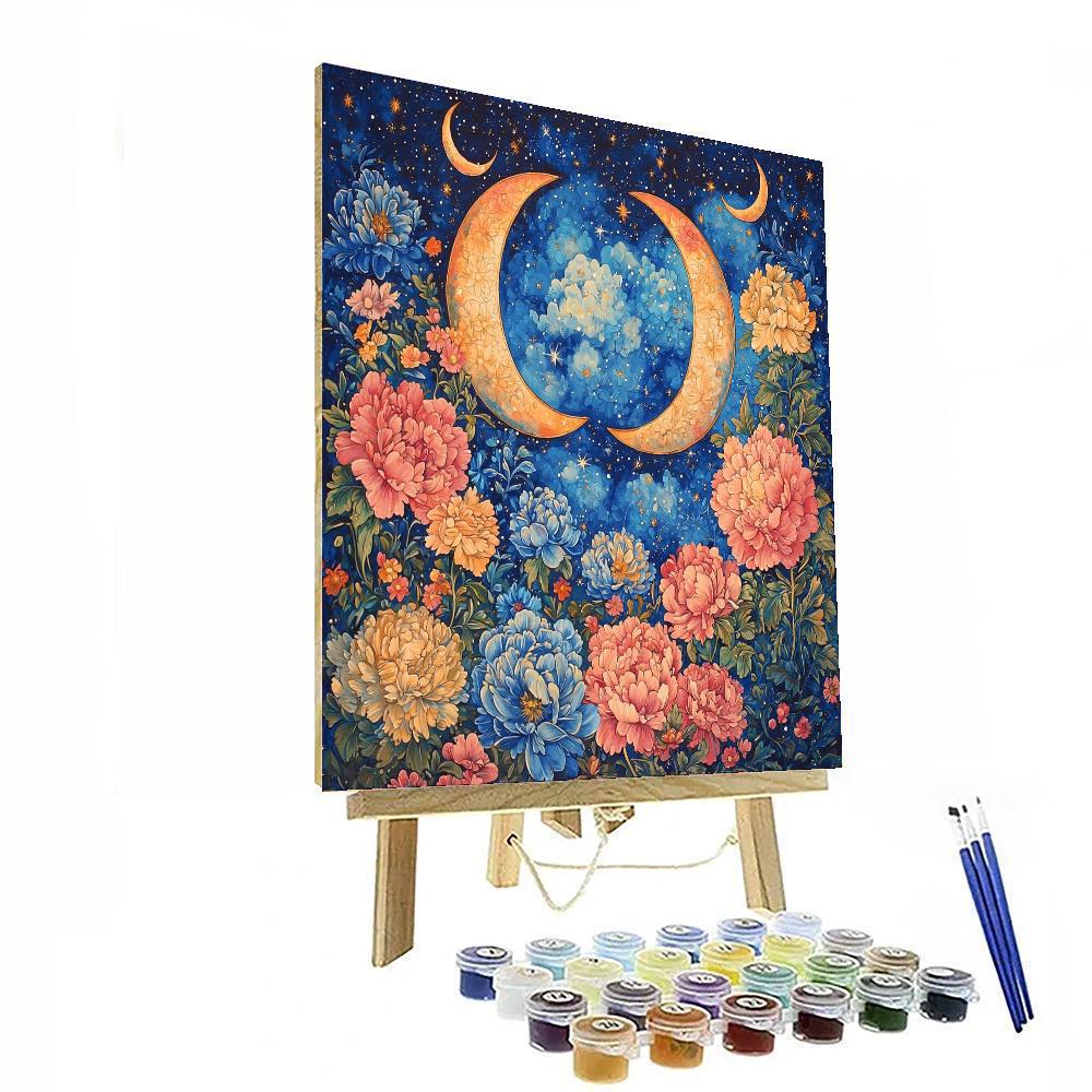 Frida Kahlo Inspired Crescent Moons And Blooms  Painting By Numbers Kit