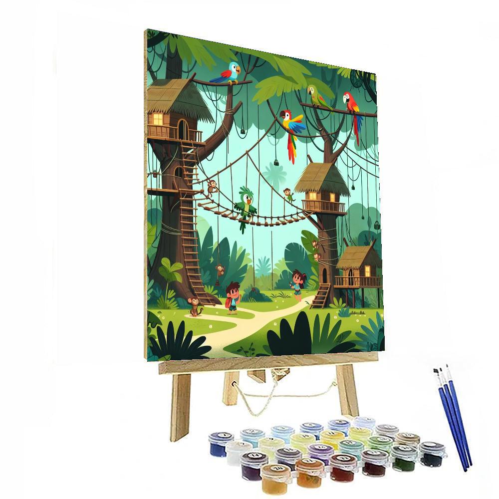 Jungle Treetop Village Paint By Numbers Art