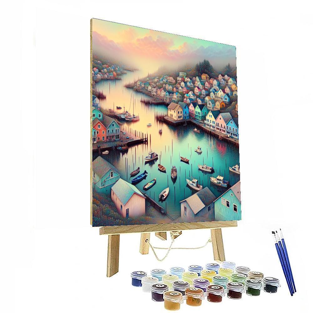 Romantic Coastal Village Painting Number Kit