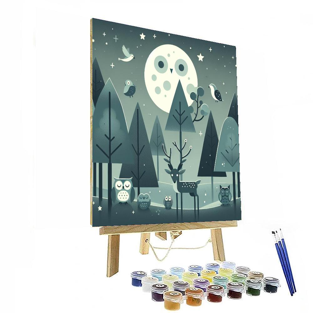 Serene Moonlit Forest Number Painting