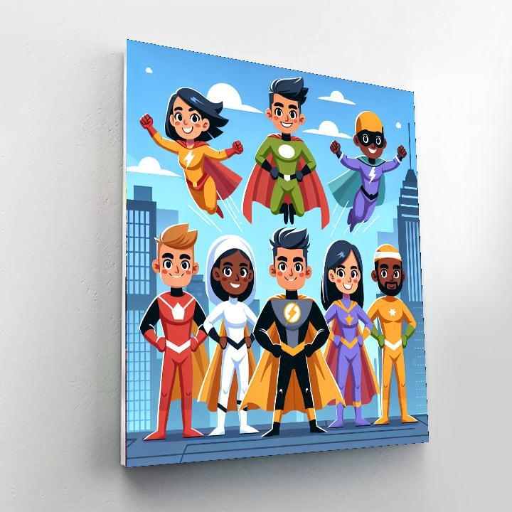 Friendly Superheroes Unite Number Painting