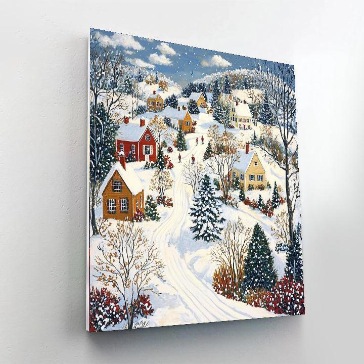 Grandma Moses Inspired Charming Village Winter  Paint By Numbers Kits
