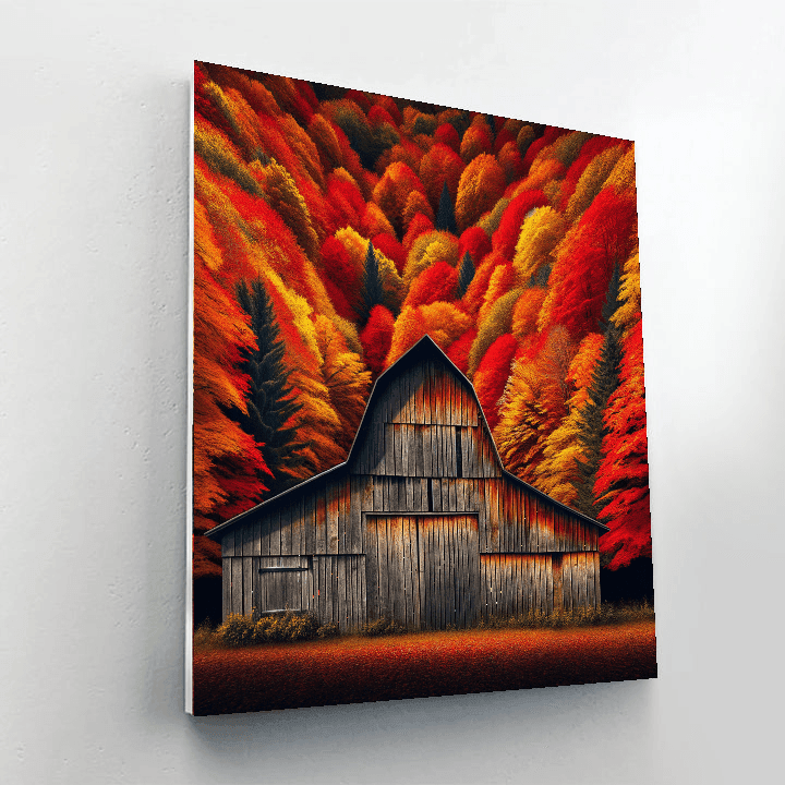 Rustic Barn Amidst Autumn Blaze - DIY Painting By Numbers Kit