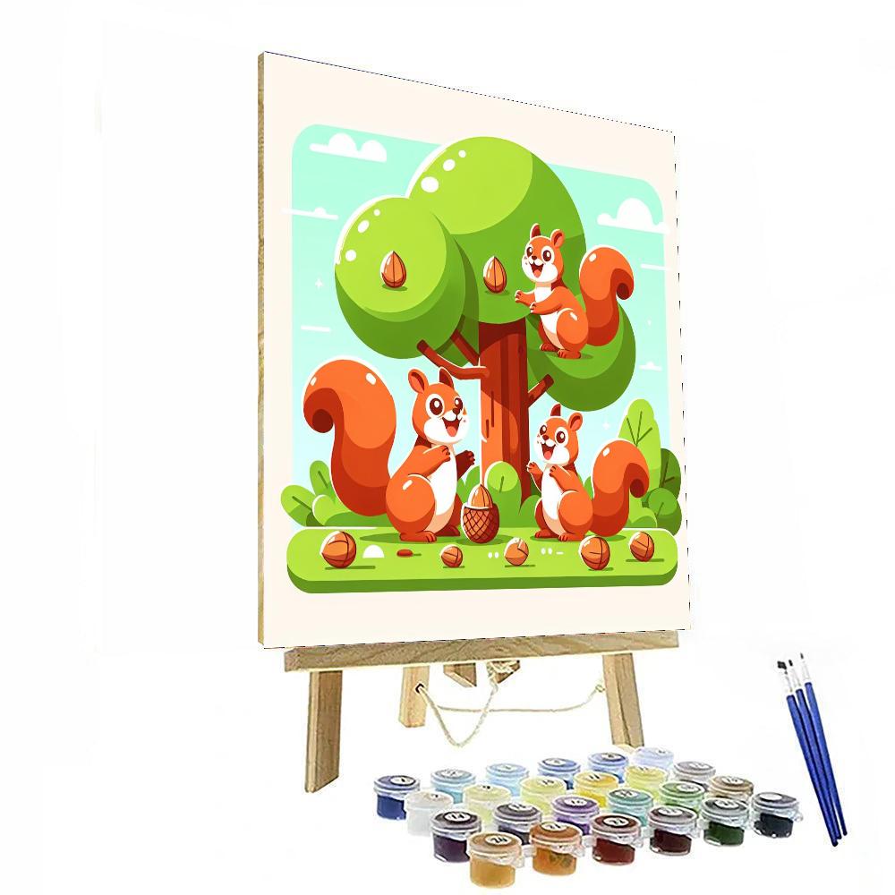 Playful Squirrel Gathering Numbered Painting Kits