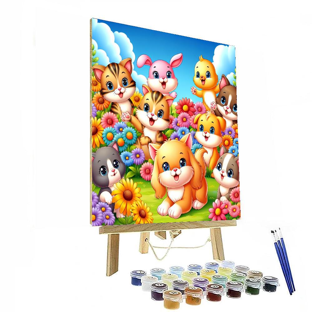 Cute Baby Animals In A Garden DIY Paint By Numbers