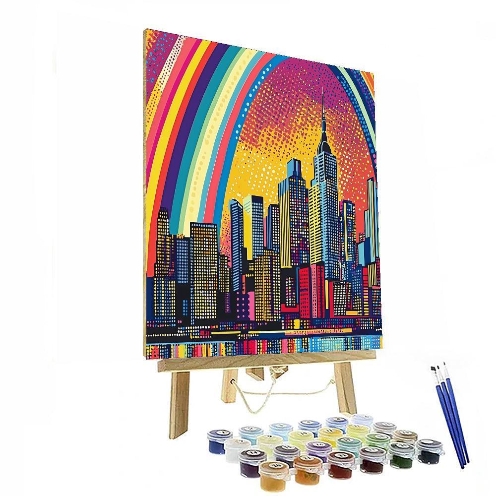 Roy Lichtenstein Inspired Rainbow City Reflections  Paint By Numbers