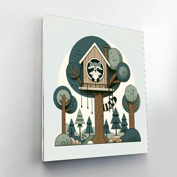 Treehouse Raccoon Number Painting