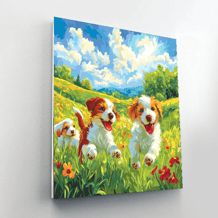 William Wegman Inspired Playful Puppies In The Meadow  Paint By Numbers Kits