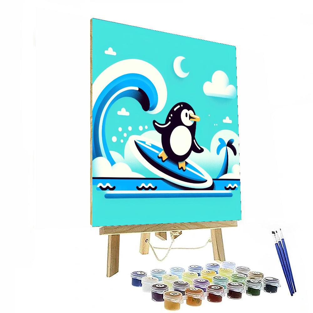 Surfing Penguin Beach Day Painting By Numbers Kit