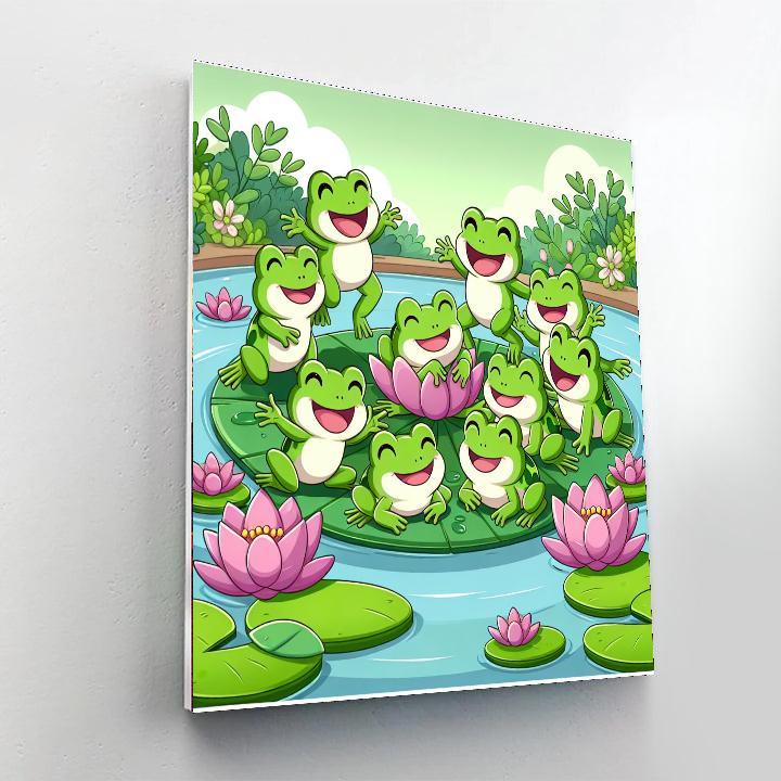 Happy Frogs On Lily Pads Painting By Numbers Kit