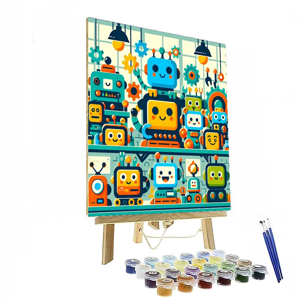 Happy Little Robot Workshop Paint By Numbers Art