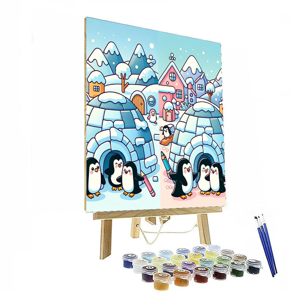 Frosty Penguin Village Paint By Numbers Art
