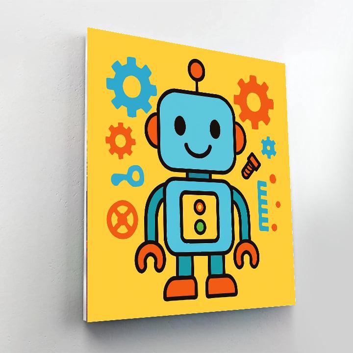 Friendly Robots & Gears Paint By Numbers Art