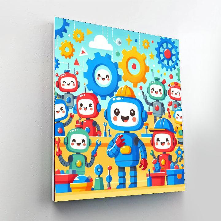 Joyful Robot Friends Paint By Numbers Art