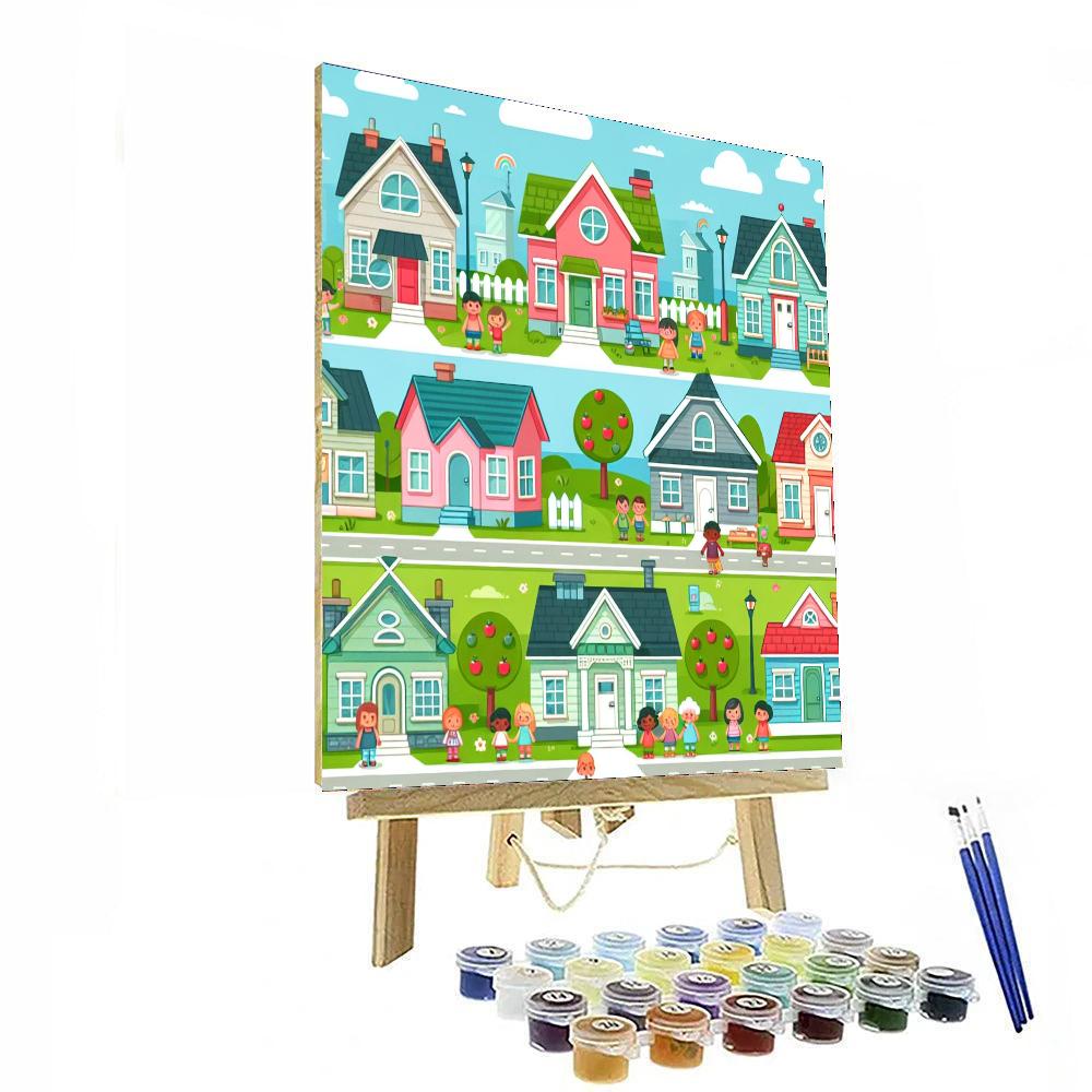 Friendly Neighborhood Scene Paint By Numbers Art