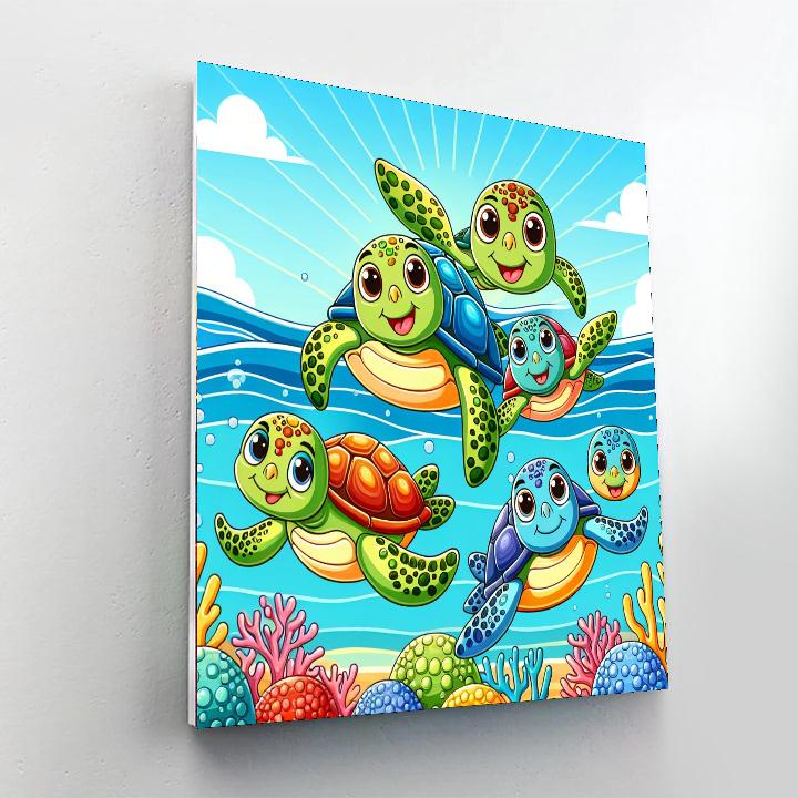 Adorable Sea Turtle Family Paint By Numbers Art