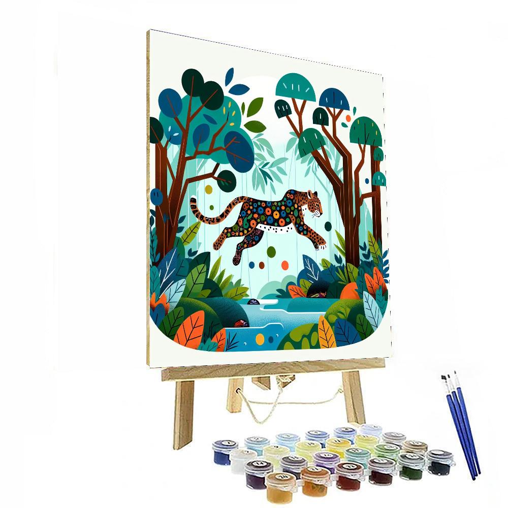 Pouncing Leopard Leap Painting Number Kit