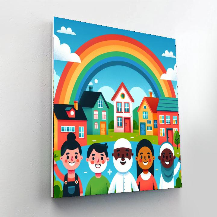 Bright Rainbow Village Paint By Numbers