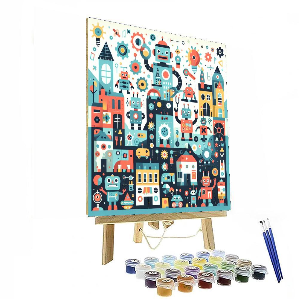 Whimsical Robot Town Numbered Painting Kits