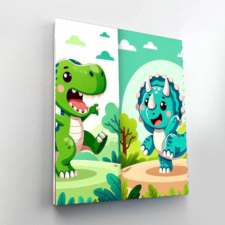 Playful Dinosaur Dance Paint By Numbers Art