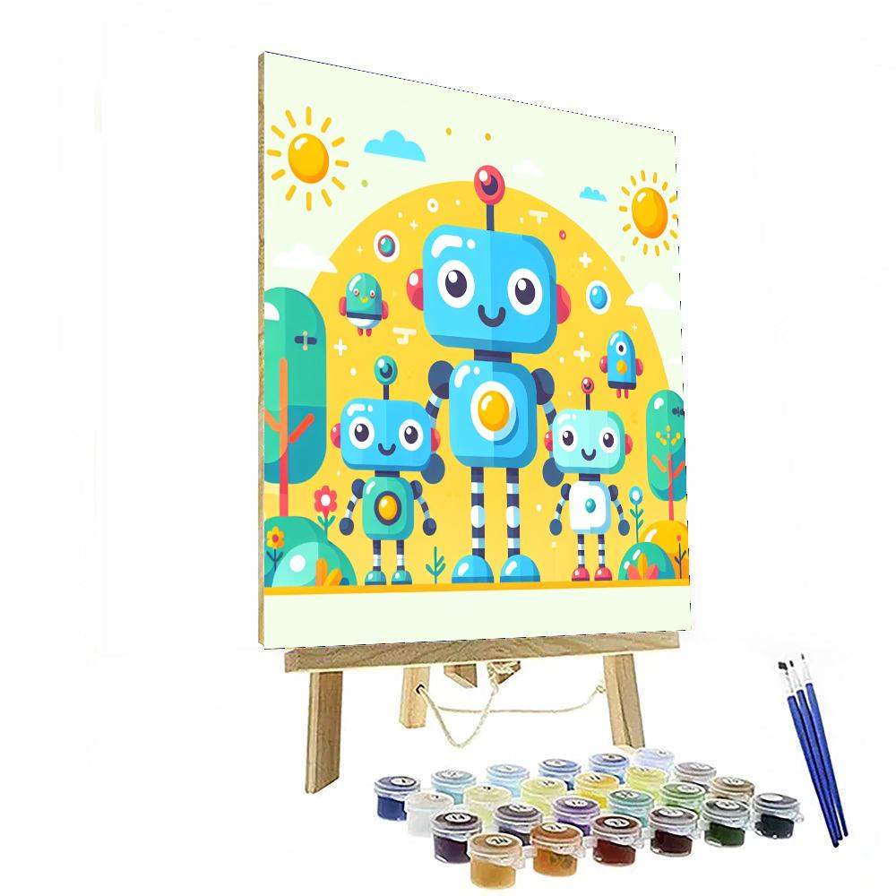 Cute Robot Family Painting Number Kit