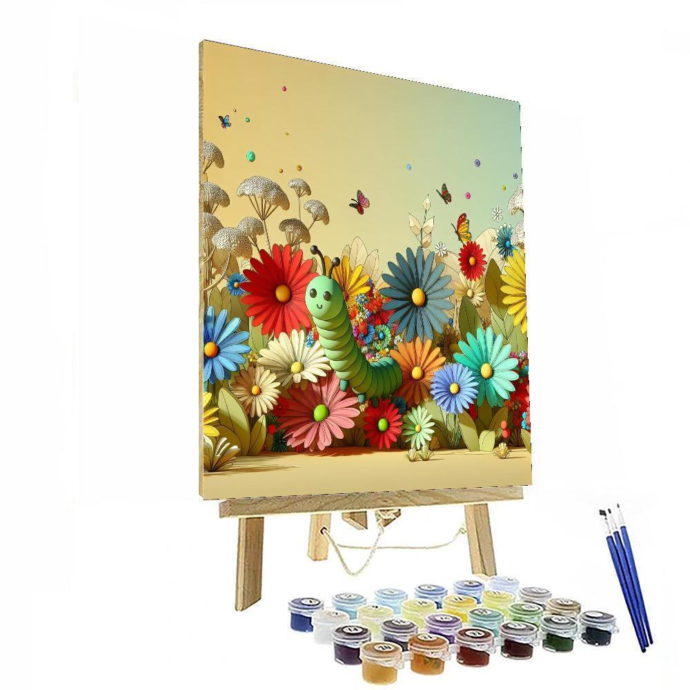 Cheerful Caterpillar's Garden Crawl Paint By Numbers