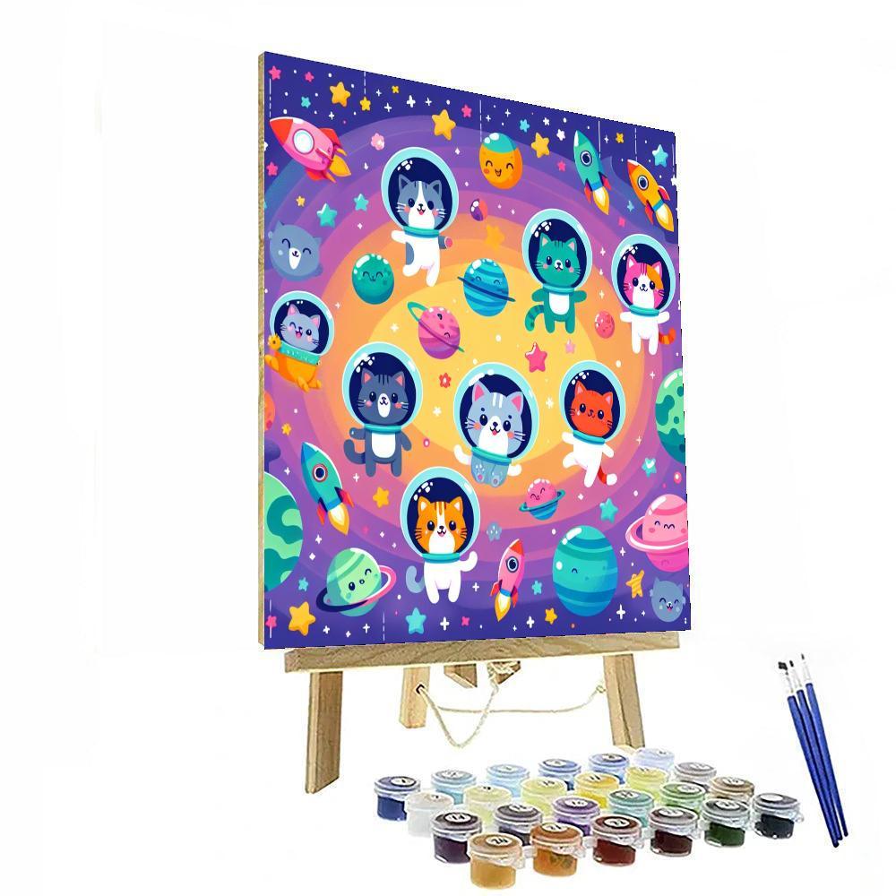 Cheerful Space Kittens Number Painting