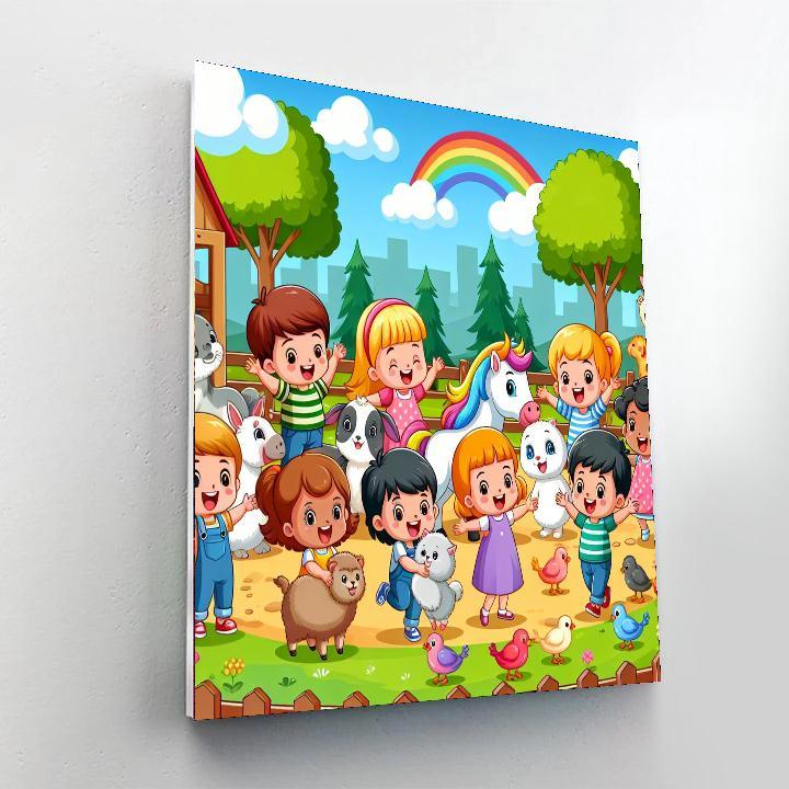 Cheerful Petting Zoo Paint By Numbers Art