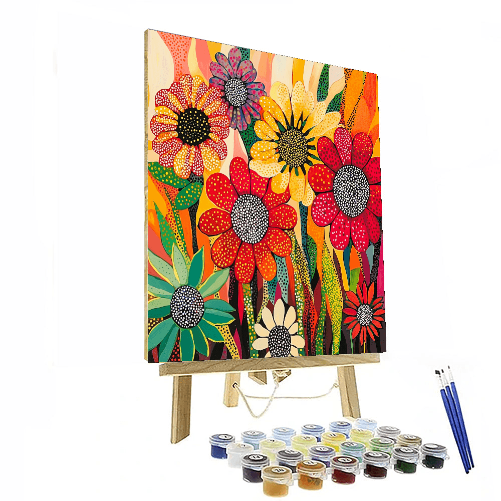 Yayoi Kusama Inspired Blooming Floral Fantasy  Paint By Color