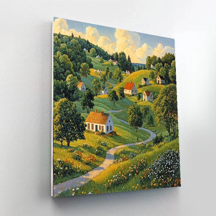 Grant Wood Inspired Harmonious Village  Paint By Numbers Kits