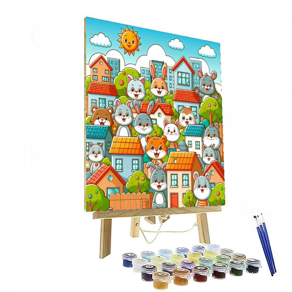Friendly Animal Town Paint By Numbers