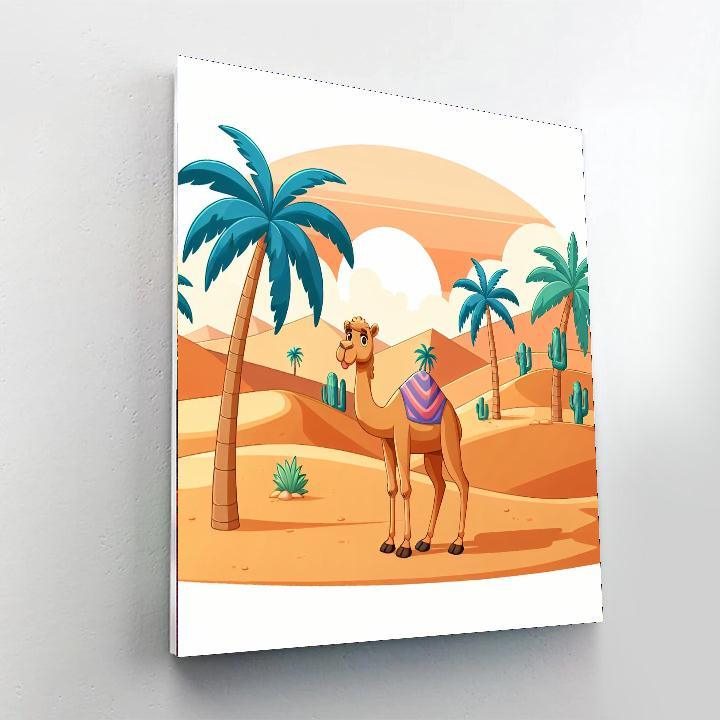 Desert Oasis With Camels And Palm Trees Paint By Number