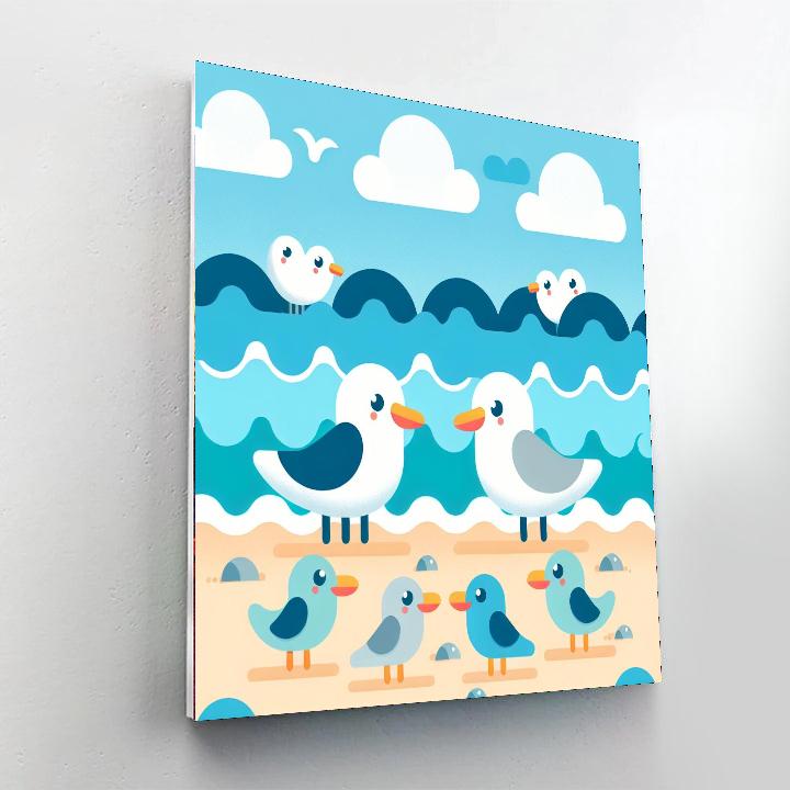 Silly Seagulls' Shoreline Shenanigans Painting Number Kit