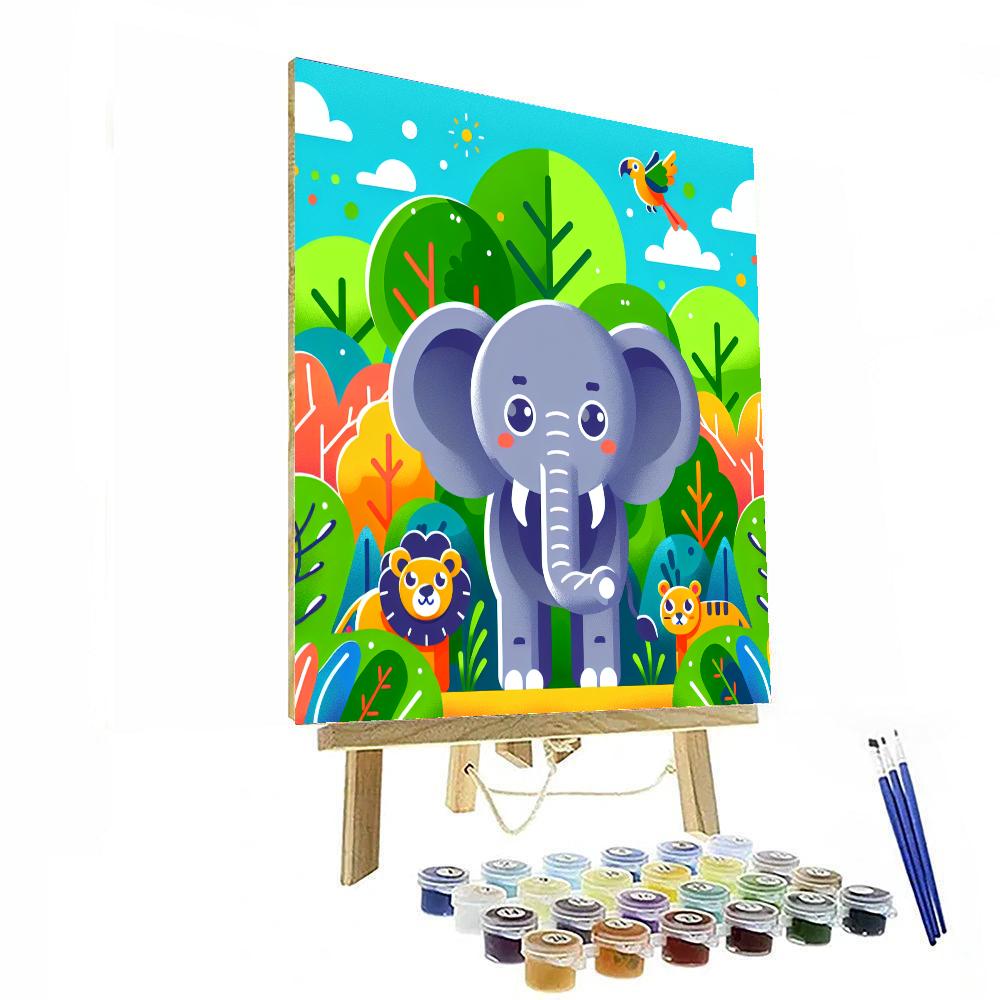 Jungle Safari With Curious Elephant Numbered Painting Kits