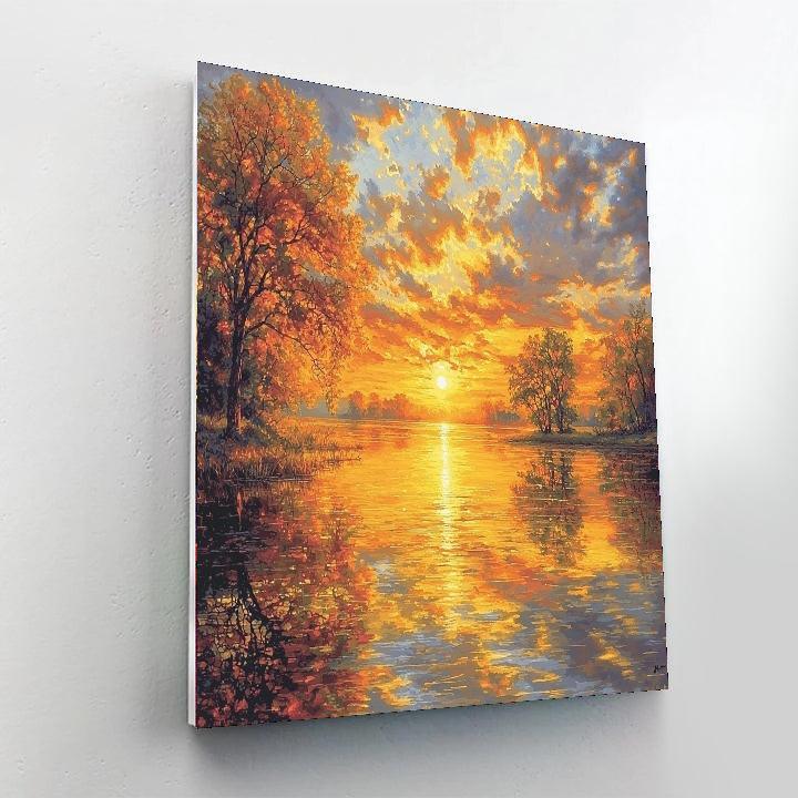 John Constable Inspired Golden Sunset Reflections  Number Painting