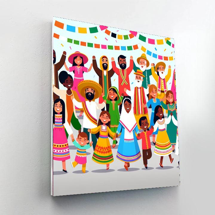 Vibrant Village Parade Painting Number Kit