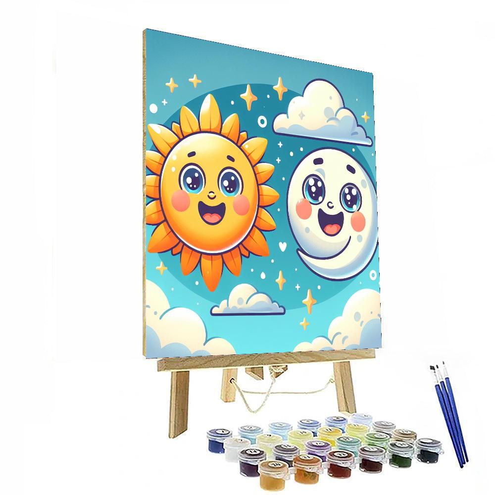 Friendly Sun And Moon DIY Paint By Numbers