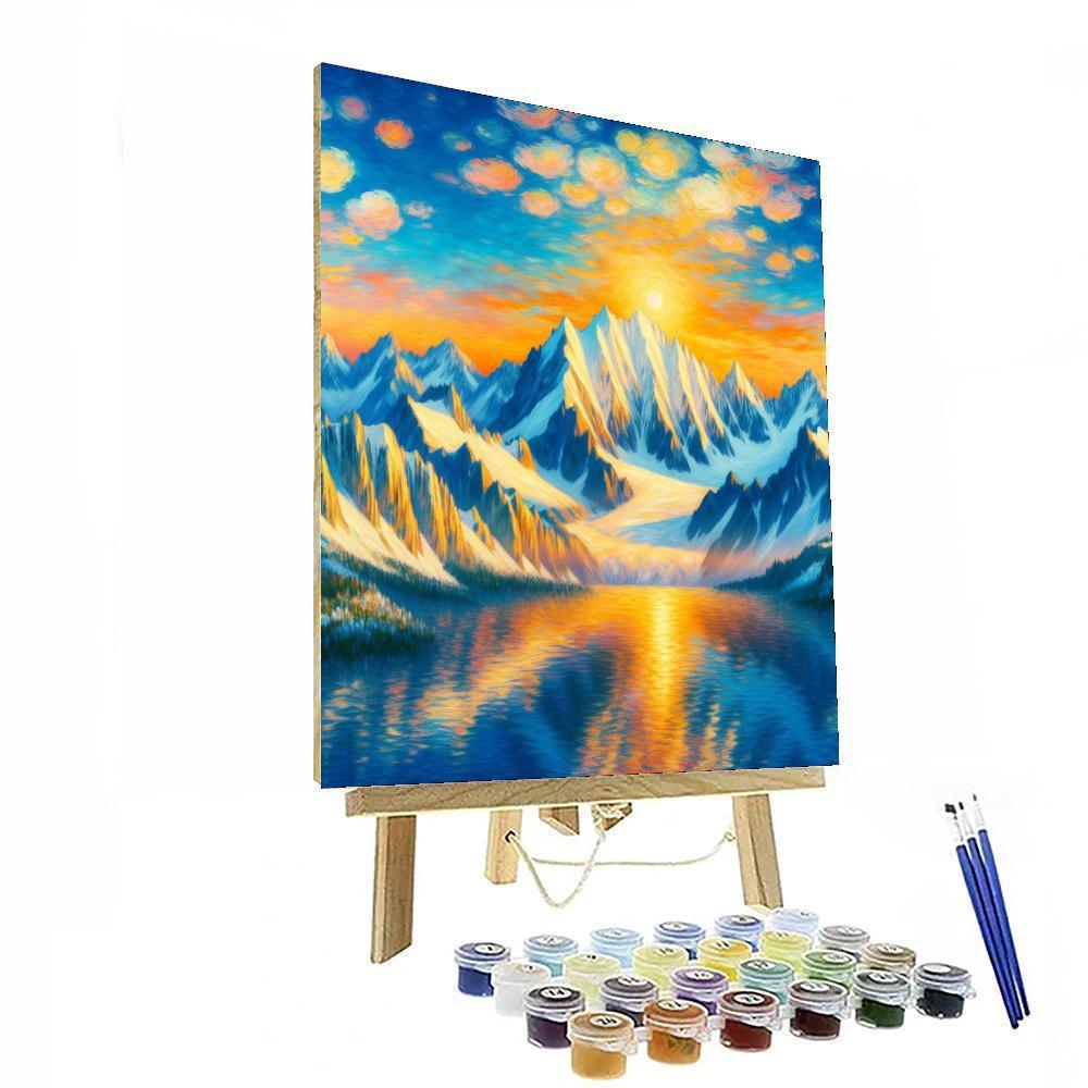 Golden Sunrise Over Snowy Peaks Painting By Numbers Kit
