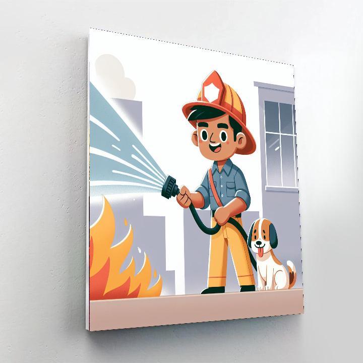 Heroic Firefighter Rescue Number Painting