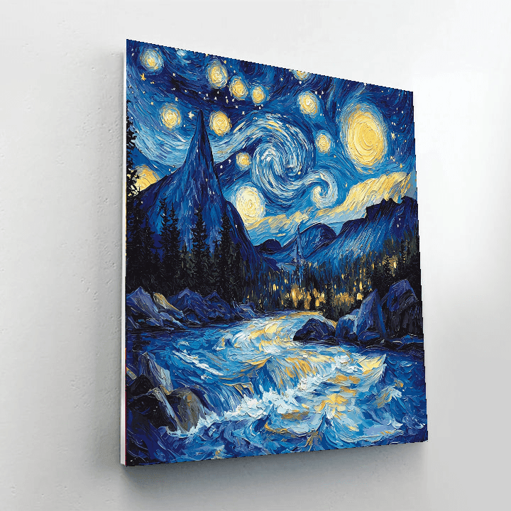 Vincent Van Gogh Inspired Starry Mountain Retreat  DIY Paint By Numbers