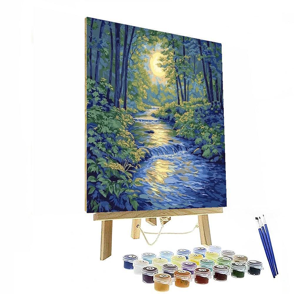 Hiroshige Inspired Whispers Of The Moonlit Stream  Paint By Color