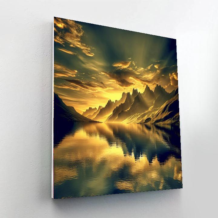 Sunset Over Mountain Lake Number Painting