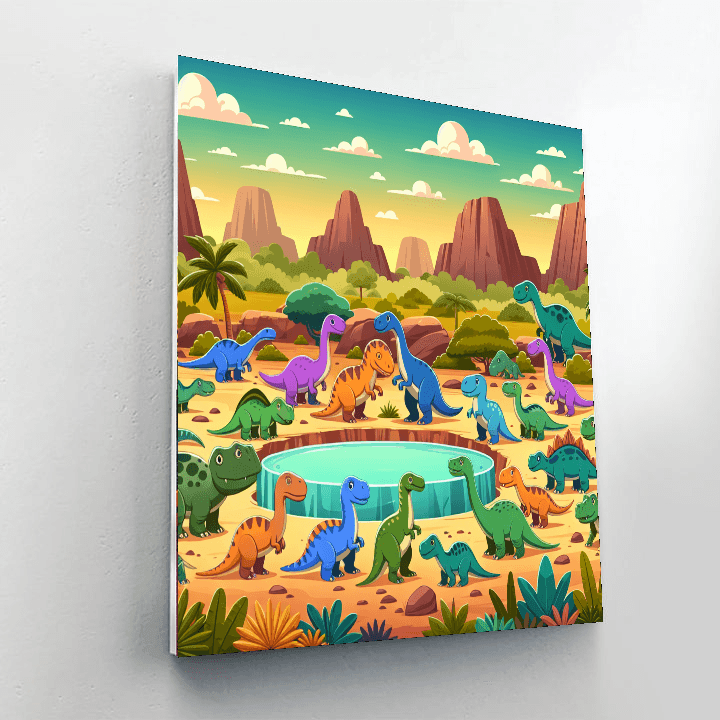Dinosaurs At The Watering Hole Paint By Numbers Art