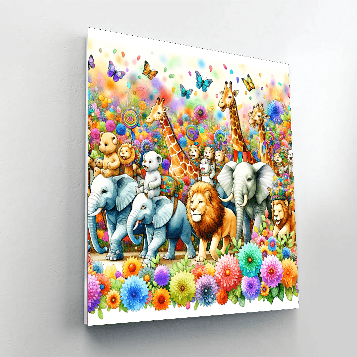 Colorful Parade Of Animals Painting Number Kit