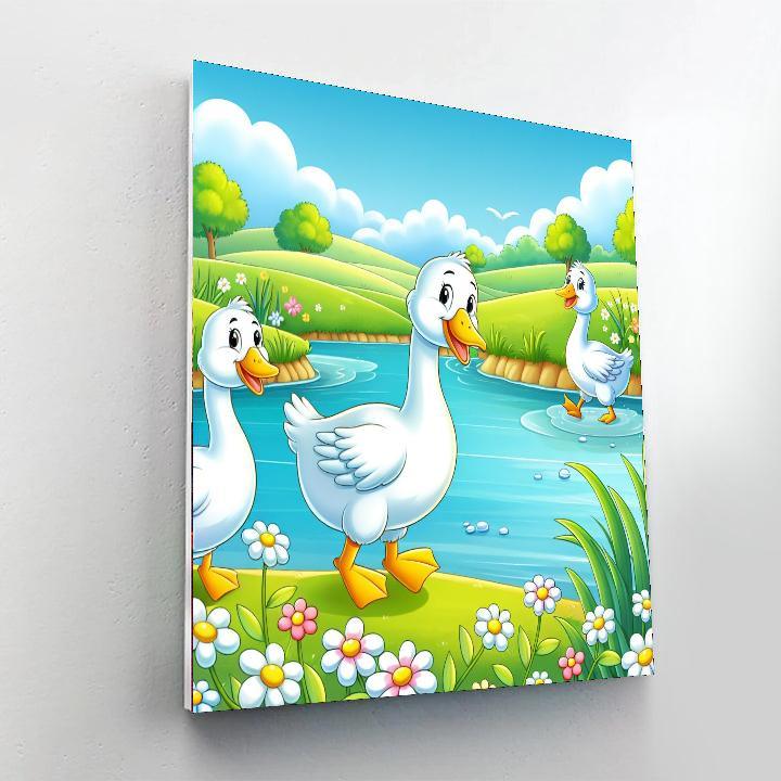 Giggling Geese By The Pond Painting By Numbers Kit