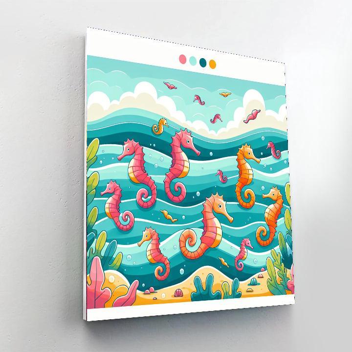 Shimmering Seahorse Swim Number Painting