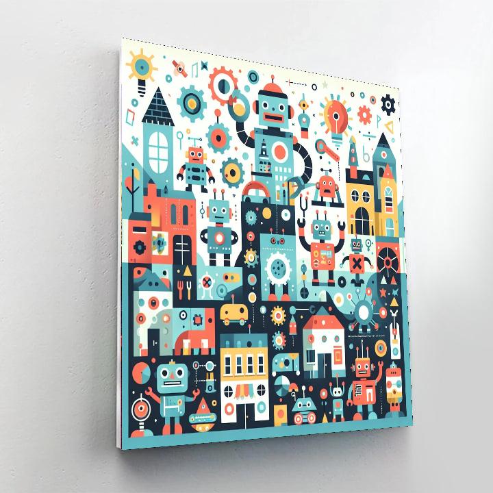 Whimsical Robot Town Numbered Painting Kits