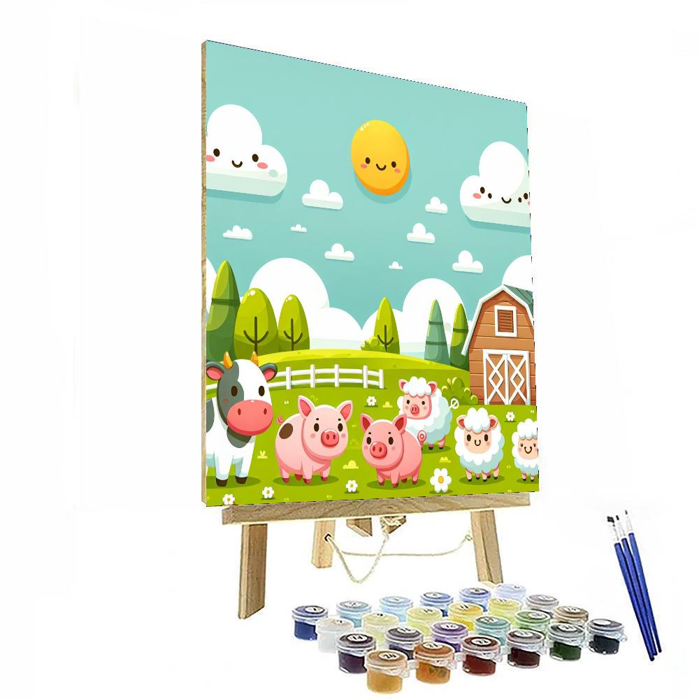 Cheerful Farm Animal Frolic Paint By Numbers Art