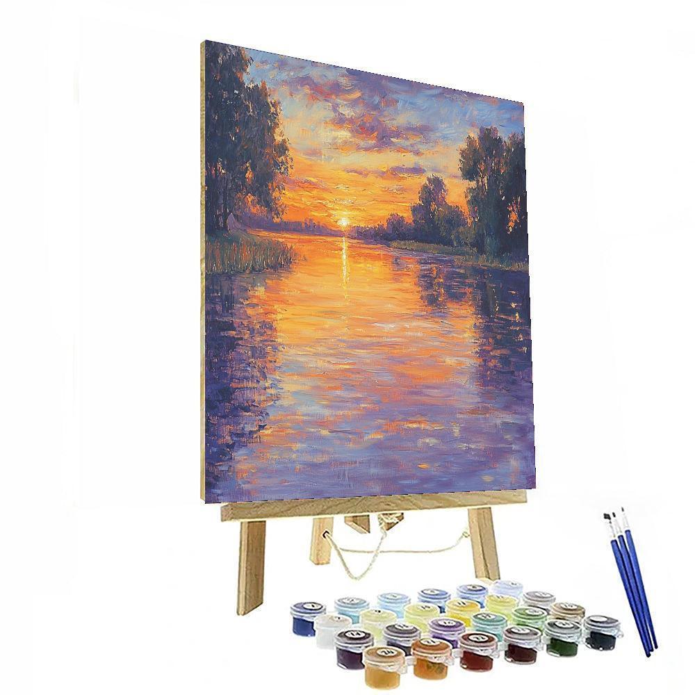 Camille Pissarro Inspired Impressionist Sunset Over Lake  Paint By Numbers